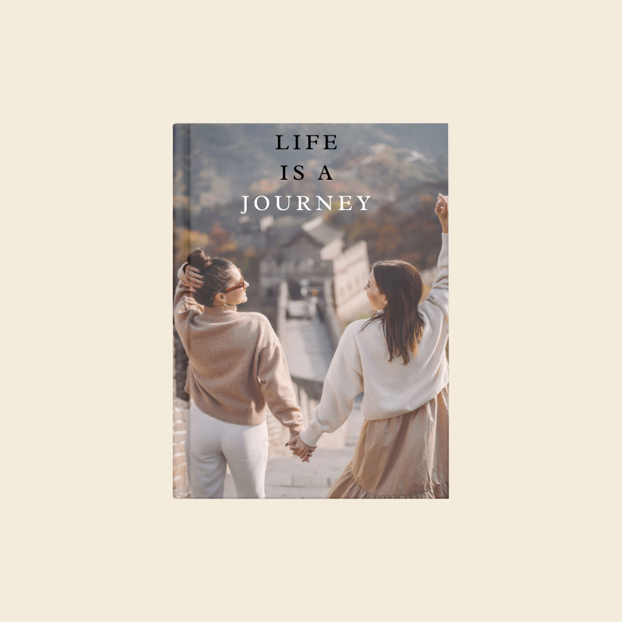 Personalised A5 portrait softcover photo book with a travel photograph and Life is a Journey cover