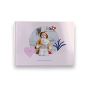Colourful illustrated baby personalised photo book printed in the UK using FSC-certified paper
